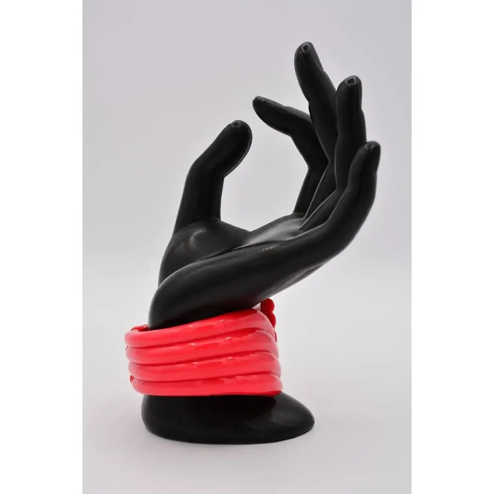 Vintage Bangle Bracelet Lucite Chunky Bright Red Coral Scalloped 70s 1980s Bin4